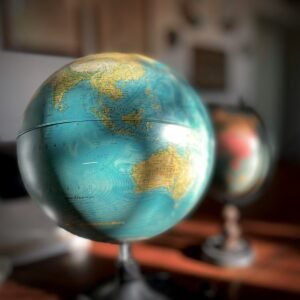 a close up of a globe on a table