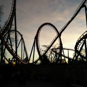 roller coaster ride during golden hour