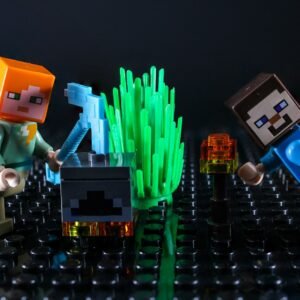 Two minecraft figures interacting with a plant.